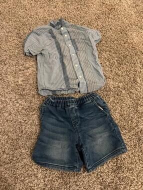 Kidpik Boys Denim Shorts & Striped Shirt 3T Casual Summer Outfit